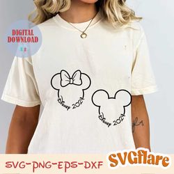 2024, Mickey Minnie Mouse, Ears Bow, Outline, Travel, Trip, Vacation, Svg Png Dxf Formats, Cut, Cricut, Silhouette, Inst