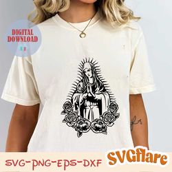 Floral Virgin Mary SVG | Virgen De Guadalupe SVG | Church SVG | Cricut Cutting File Stencil Printable Clip Art Vector Di