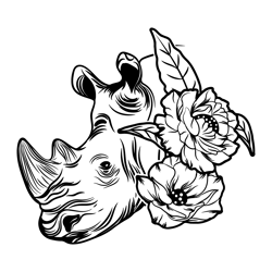 Floral Rhino SVG | Rhinoceros SVG | Animal Decal T-Shirt Graphics Art | Cricut Cutting File Silhouette Clipart Vector Di