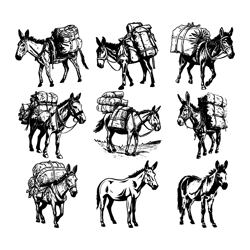 Donkey Ass Mule Burro Equine Horse, Cart Carriage PNG,SVG,EPS-Cricut-Silhouette-Cut-Engrave-Stencil-Sticker,Decals,Vecto