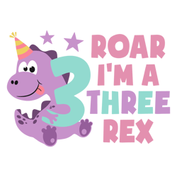 Girl Three Rex SVG, Third Birthday Svg, Girl Dinosaur Svg, Girl Birthday Svg, Dinosaur 3rd Birthday Svg, Cut Files, Cric