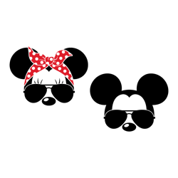 Mickey Minnie Mouse, Sunglasses Bandana Dots, Eyelashes, Svg and Png Formats, Cut, Cricut, Silhouette, Instant Download