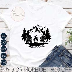 Lake Scene Chairs Dock Svg | Adirondack Chairs Svg | Mountain Scene Svg | Forest Camp Svg | Camping Svg | Camping Shirt