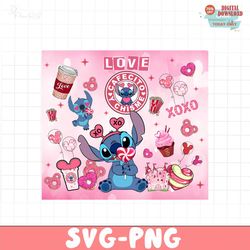 Stitch Coffee Love valentine PNG, Cartoon Valentine Tumbler Wrap, Stitch Pink Valentine Inflated Tumbler Wrap