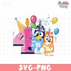 blueys 4 pink png, Personalized Bluey Birthday Girl Png