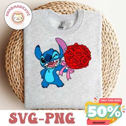 Stitch Valentine Svg Png, Love svg, Valentines Svg, Stitch Love Svg, Valentine's Day Svg, Layered Stitch Svg, Flower Svg