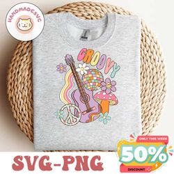 Groovy PNG Sublimation Digital Design Downloadhippie png, retro png, guitar png, disco ball png, retro flower png, peac