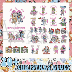 20 Christmas Blue Dog Embroidery Bundle, Retro Pink Blue Dog Bundle, Christmas Cartoon Movie Design, Instant Download