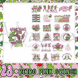 23 Retro Pink Green Monster Bundle, Chritsmas Pink Greench Design, Retro Pink Christmas Bundle, Instant Download