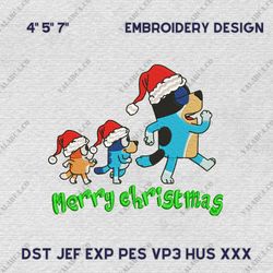 Christmas Blue Cartoon Dog Embroidery Design, Christmas Blue Dog Embroidery Design, Instant Download