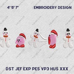 Xmas Embroidery Designs, Christmas Embroidery Designs, Kirby X Christmas Snowman Embroidery, Instant Download