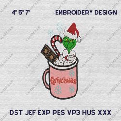Grinchmas Coffee Embroidery, Iced Warm Winter, Hand Drawn Embroidery, Christmas Embroidery Designs, Instant Download