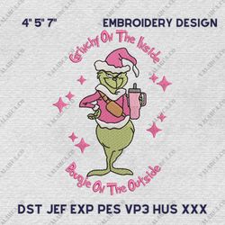 Green Monster Christmas Embroidery Design, Pink Bougie Greench Embroidery Machine Design, Instant Download