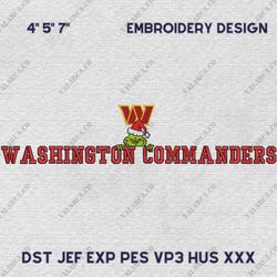 NFL Grinch Washington Commanders Embroidery Design, NFL Logo Embroidery Design, NFL Embroidery Design, Instant Download