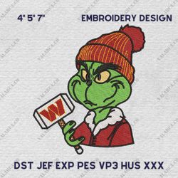 NFL Washington Commanders, Grinch NFL Embroidery Design, NFL Team Embroidery Design, Grinch Design, Instant Download