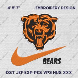 NFL Chicago Bears, Nike NFL Embroidery Design, NFL Team Embroidery Design, Nike Embroidery Design, Instant Download