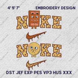 Nike Couple Pancake And Chocolate Embroidery Design, Cute Couple Nike Embroidery Design, Retro Nike Embroidery File