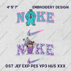 Nike Couple Sully And Boo Embroidery Design, Monsters Couple Nike Embroidery, Disney Nike Embroidery File