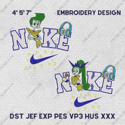 Nike Couple Trolls Velvet and Veneer Embroidery Design, Musical Couple Nike Embroidery Design, Cartoon Nike Embroidery