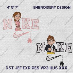 Nike Couple Carl And Ellie Embroidery Design, Up Movie Couple Nike Embroidery Design, Disney Movie Nike Embroidery File