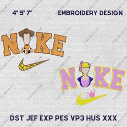 Nike Couple Woody and Bo Peep Embroidery Design, Toy Story Couple Nike Embroidery Design, Disney Movie Nike Embroidery