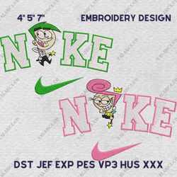 Cosmo And Wanda The Fairly Odd Parents Nike Embroidered Design, Nike Cartoon Movie Couple Embroidery Design, Instant Dow