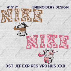 Cute Cow Hello Kitty Couple Nike Embroidered Design, Nike Cartoon Movie Couple Embroidery Design, Instant Download
