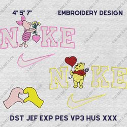 Piglet And Winnie The Pooh Disney Nike Embroidered Design, Nike Cartoon Movie Couple Embroidery Design, Instant Download
