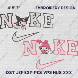 Kuromi and My Melody Nike Embroidered Design, Nike Cartoon Movie Couple Embroidery Design, Instant Download
