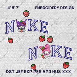 Nike Melody And Kuromi Embroidery Design, Cartoon Couple Nike Embroidery Design, Movie Nike Embroidery File