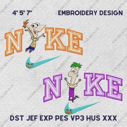 Nike Phineas and Ferb Embroidery Design, Cartoon Couple Nike Embroidery Design, Disney Movie Nike Embroidery File