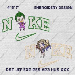 Nike Joker And Harley Quinn Embroidery Design, Marvel Couple Nike Embroidery Design, DC Movie Nike Embroidery File