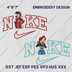Nike Max and Roxann Embroidery Design, Goofy Couple Nike Embroidery Design, Disney Movie Nike Embroidery File