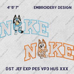 Nike Bluey And Bingo Embroidery Design, Cartoon Couple Nike Embroidery Design, Disney Movie Nike Embroidery File