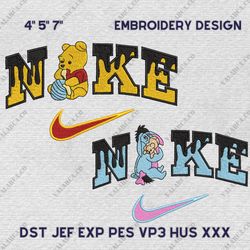 Nike Pooh and Eeyore Embroidery Design, Winnie The Pooh Couple Nike Embroidery Design, Disney Movie Nike Embroidery File