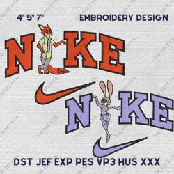 Nike Nick and Judy Embroidery Design, Zootopia Couple Nike Embroidery Design, Movie Nike Embroidery File