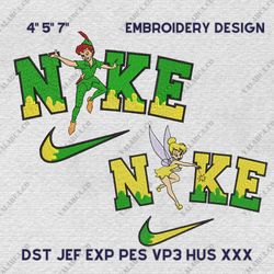 Nike Tinker Bell and Peter Pan Embroidery Design, Couple Nike Embroidery Design, Disney Movie Nike Embroidery File