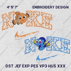 Nike Nemo and Dory Embroidery Design, Finding Nemo Couple Nike Embroidery Design, Disney Movie Nike Embroidery File