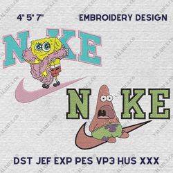 Nike SpongeBob And Patrick Embroidery Design, Cartoon Couple Nike Embroidery Design, Disney Movie Nike Embroidery File