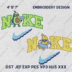 Nike Avocado And Banana Embroidery Design, Fruit Couple Nike Embroidery Design, Cute Movie Nike Embroidery File