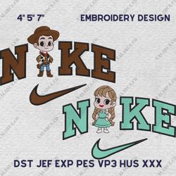 Nike Woody Couple Embroidery Design, Toy Story Couple Nike Embroidery Design, Disney Cartoon Movie Nike Embroidery File