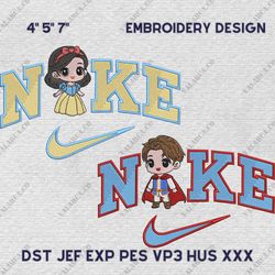 Nike Princess And Prince Embroidery Design, Snow White Couple Nike Embroidery Design, Disney Cartoon Movie Nike Embroide