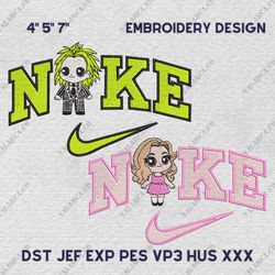 Nike Princess And Prince Embroidery Design, Beetlejuice Couple Nike Embroidery Design, Disney Cartoon Movie Nike Embroid