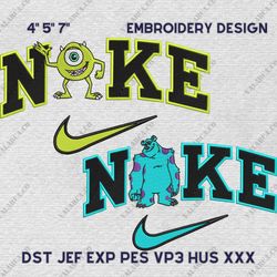 Nike Couple Monster Company Embroidery Design, Disney Couple Nike Embroidery Design, Movie Nike Embroidery File