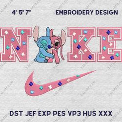 Nike Stitch And Angel Embroidery Design, Stitch Couple Nike Embroidery Design, Disney Cartoon Movie Nike Embroidery File