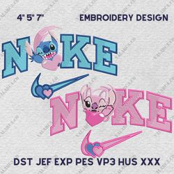 Nike Stitch And Angel Embroidery Design, Lovers Couple Nike Embroidery Design, Disney Cartoon Movie Nike Embroidery