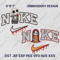 Nike Couple Jack Skellingtons Embroidery Design, Horror Movie Couple Nike Embroidery Design, Movie Nike Embroidery File