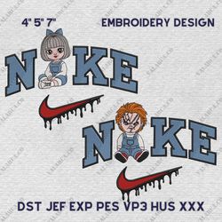 Nike Couple Chucky Embroidery Design, Horror Movie Couple Nike Embroidery Design, Disney Movie Nike Embroidery File