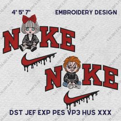 Nike Couple Chucky Embroidery Design, Gangster Couple Nike Embroidery Design, Disney Movie Nike Embroidery File