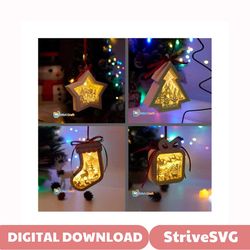 Combo 4 Merry Christmas Hanging Lantern Shadow Box SVG Template  Star Lantern, Gift Box, Tree Lantern